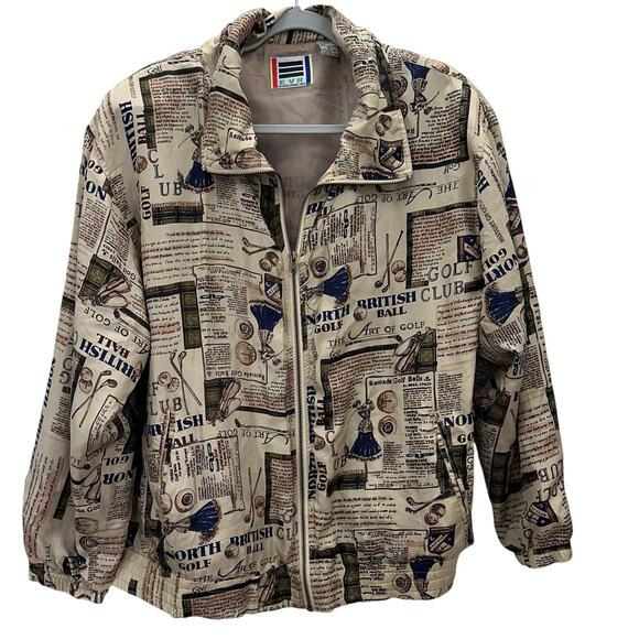 EVR Jackets & Blazers - Vintage Evr 100% Silk Windbreaker Jacket Size XL Golfers Print Athleisure